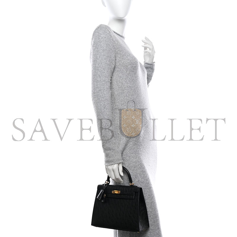 HERMÈS MASTER A BLACK OSTRICH KELLY 25 WITH GOLD HARDWARE (25*17*7cm)